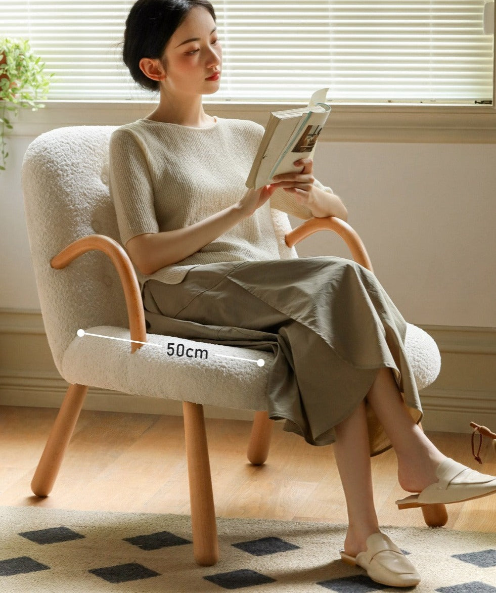 Beech Solid Wood Lamb Velvet Alpaca White Armchair)