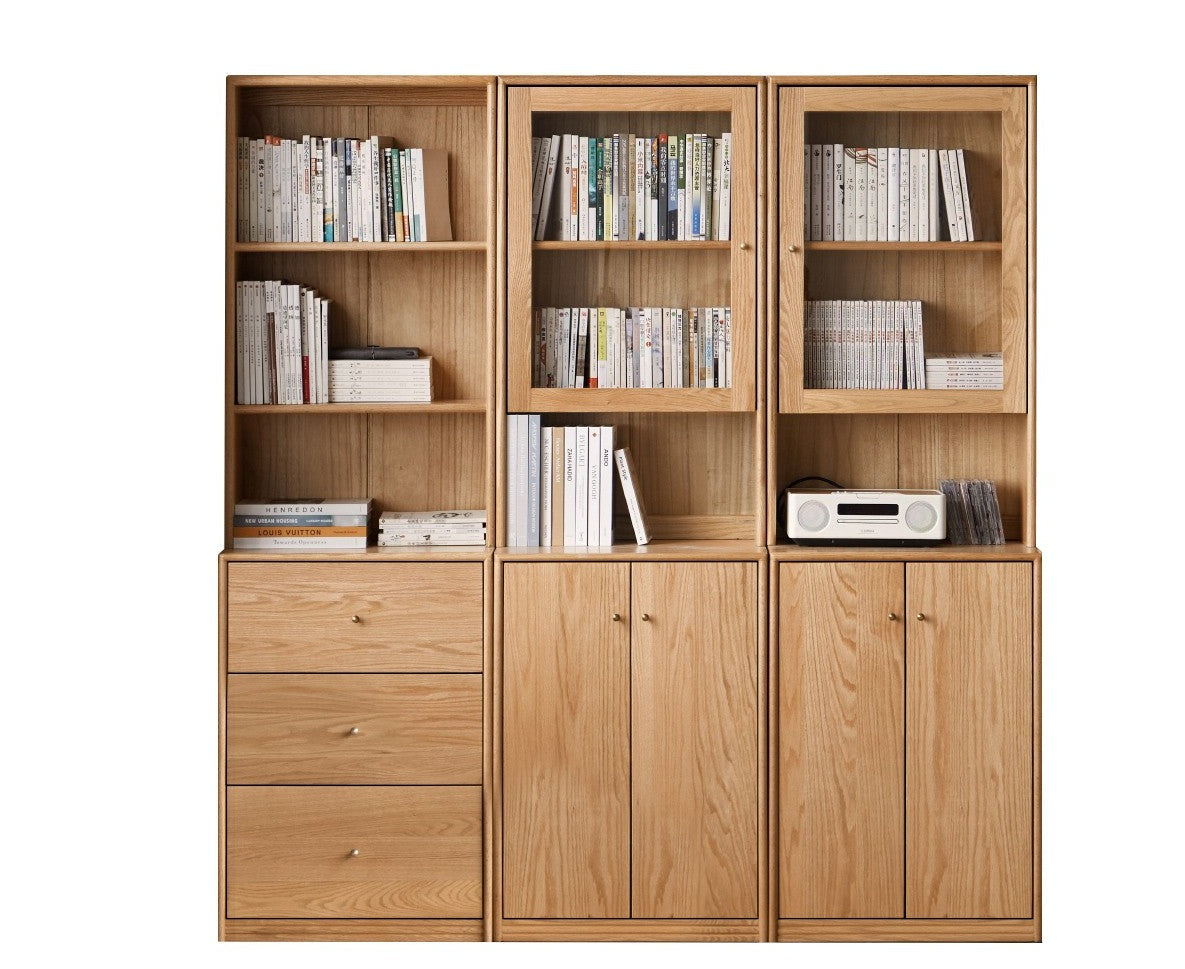Floor-to-ceiling combination bookshelf, glass bookcase Oak"