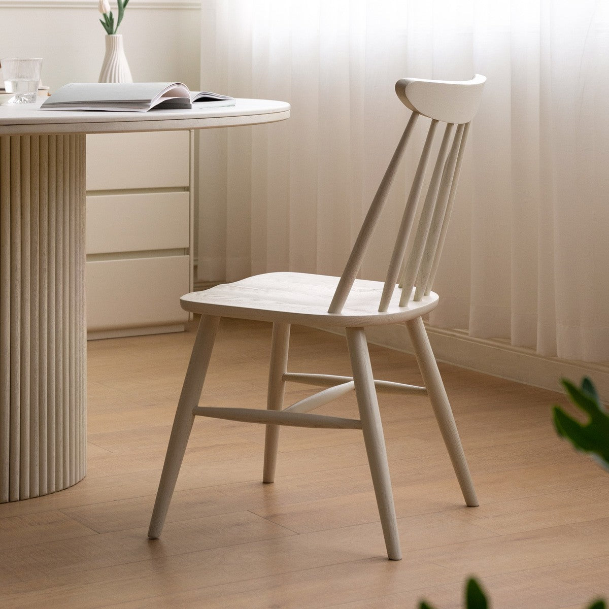 4 pcs Oak Solid Wood Cream Wind Windsor Chair