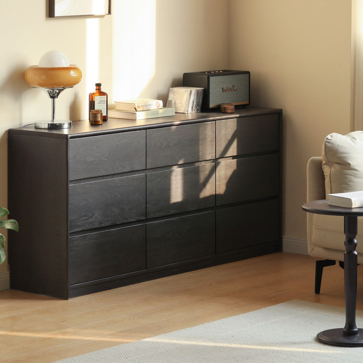 Oak Solid Wood Black Chest of Drawers