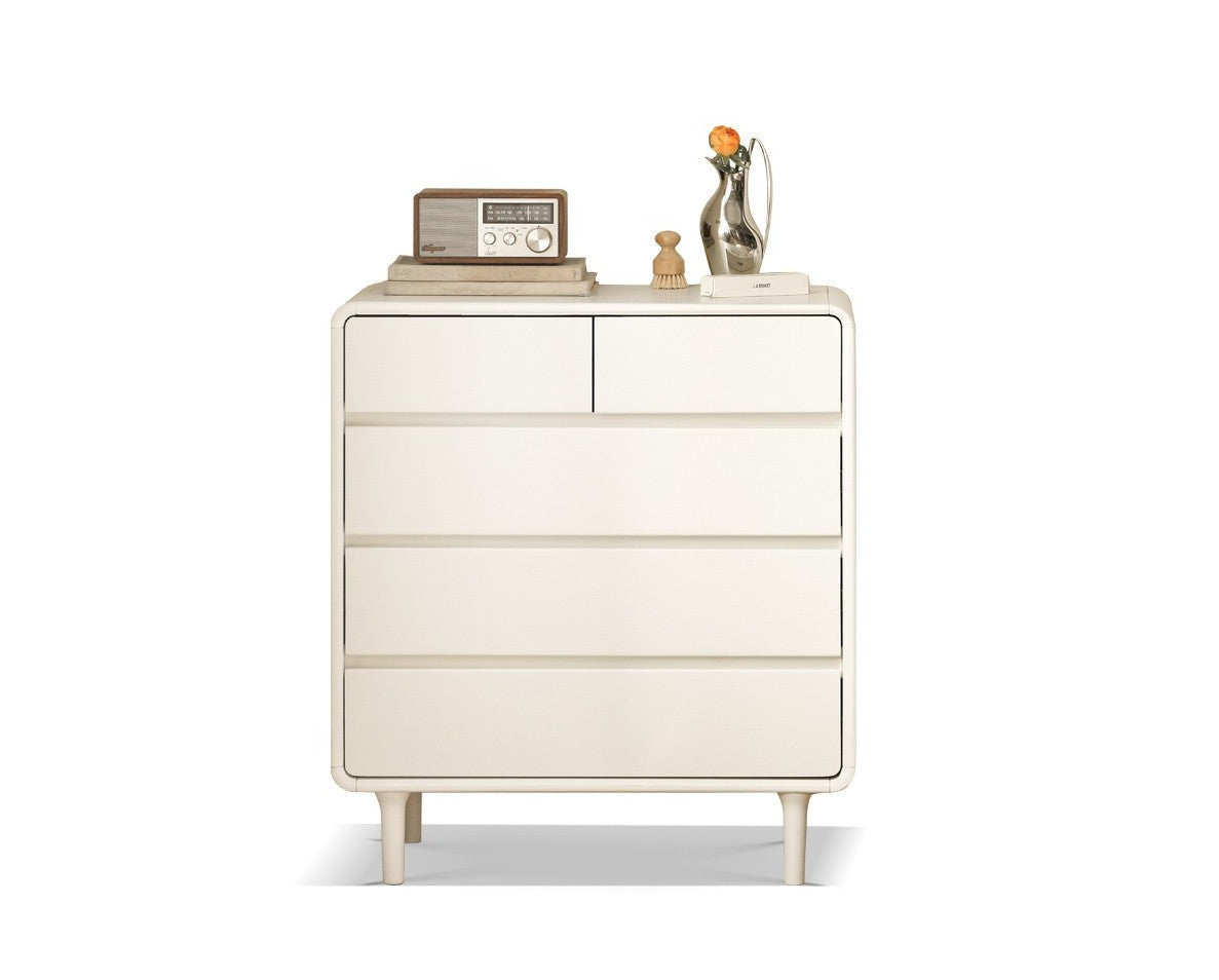Solid Rubberwood, Poplar Solid Wood Milky Cream Style Chest of Drawers