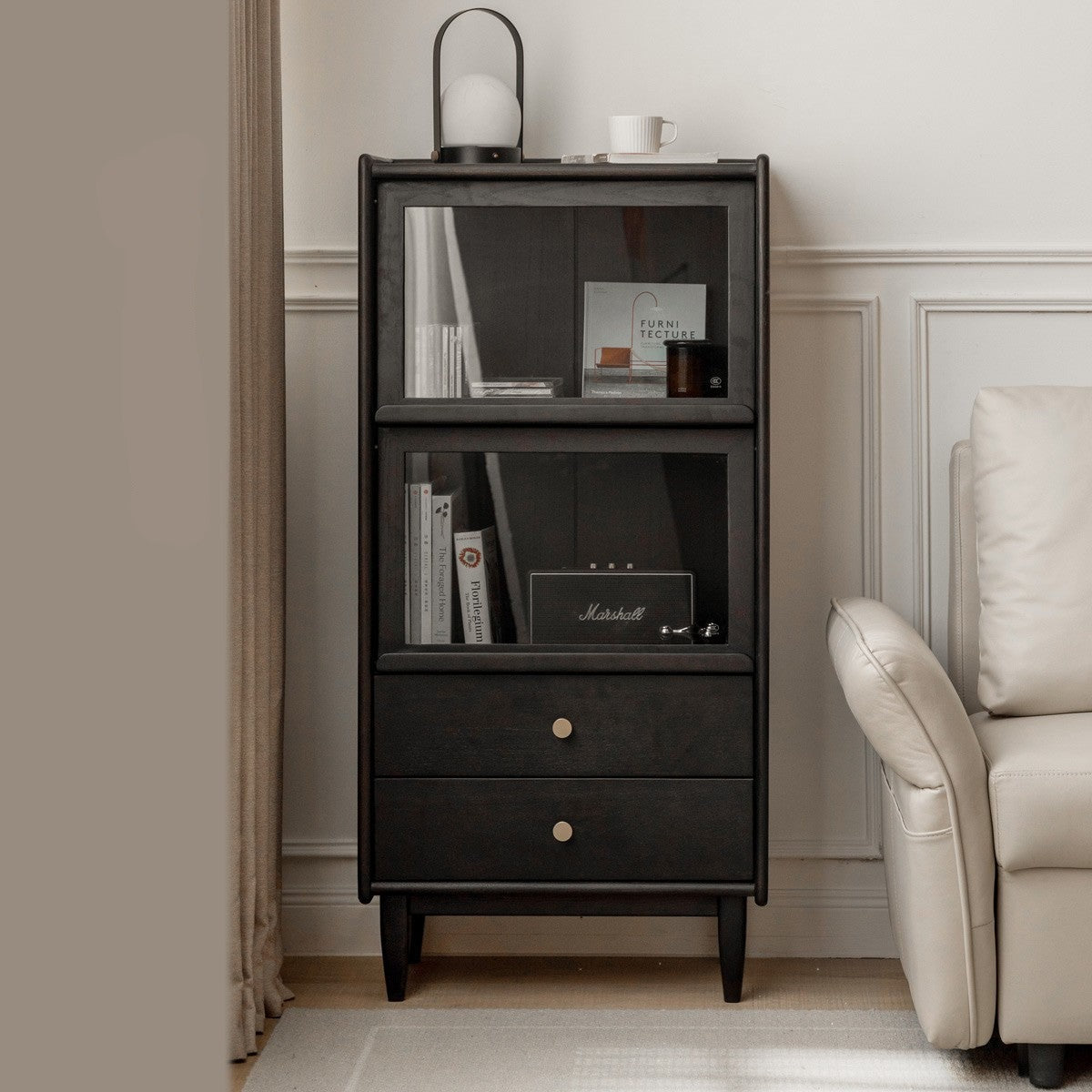 Oak, Ash Solid Wood Side Cabinet LED Lights Smoked