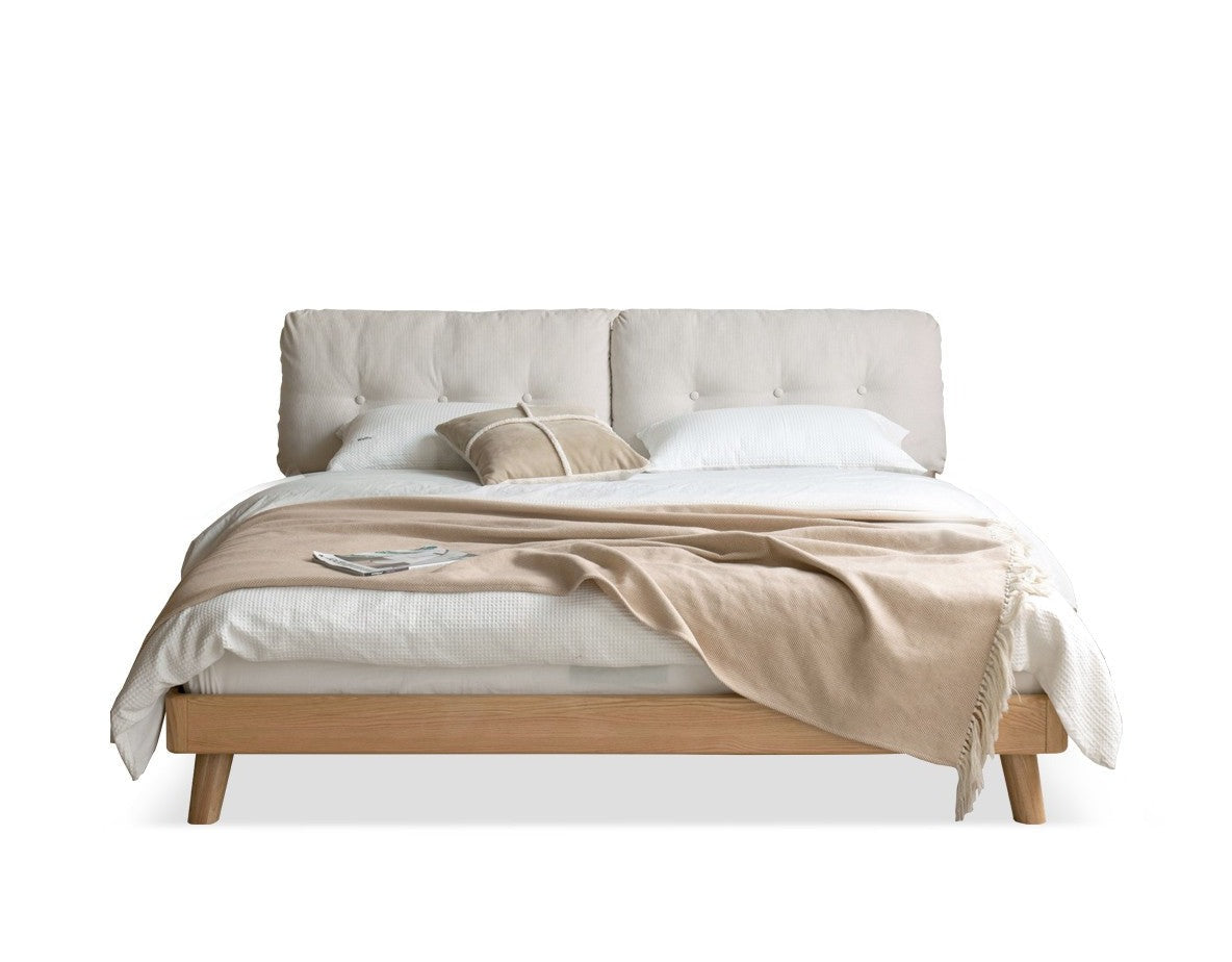 Oak Solid Wood Cream Style Soft Bed