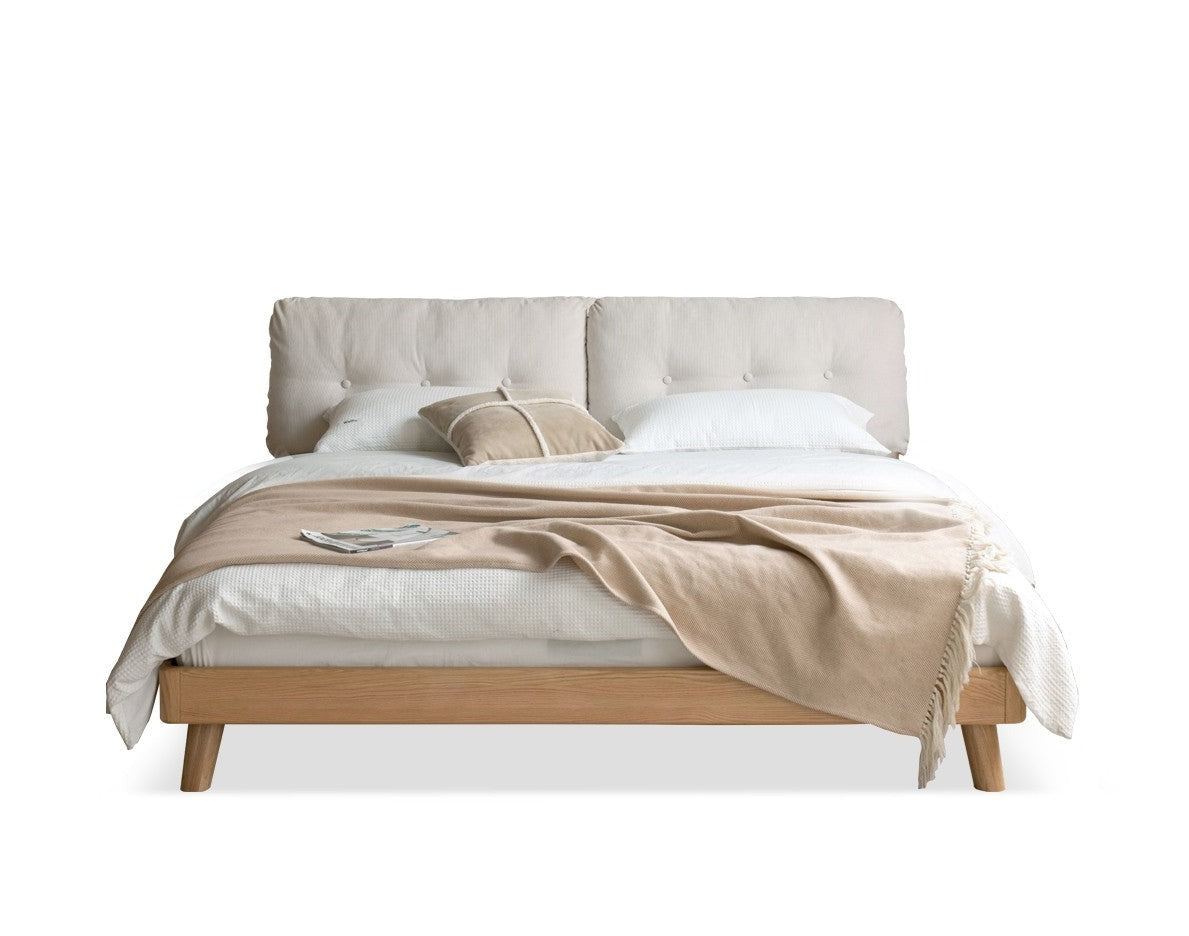 Oak Solid Wood Cream Style Soft Bed
