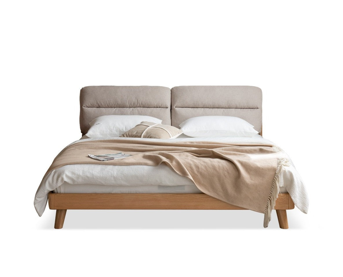 Oak Solid Wood Cream Style Soft Bed