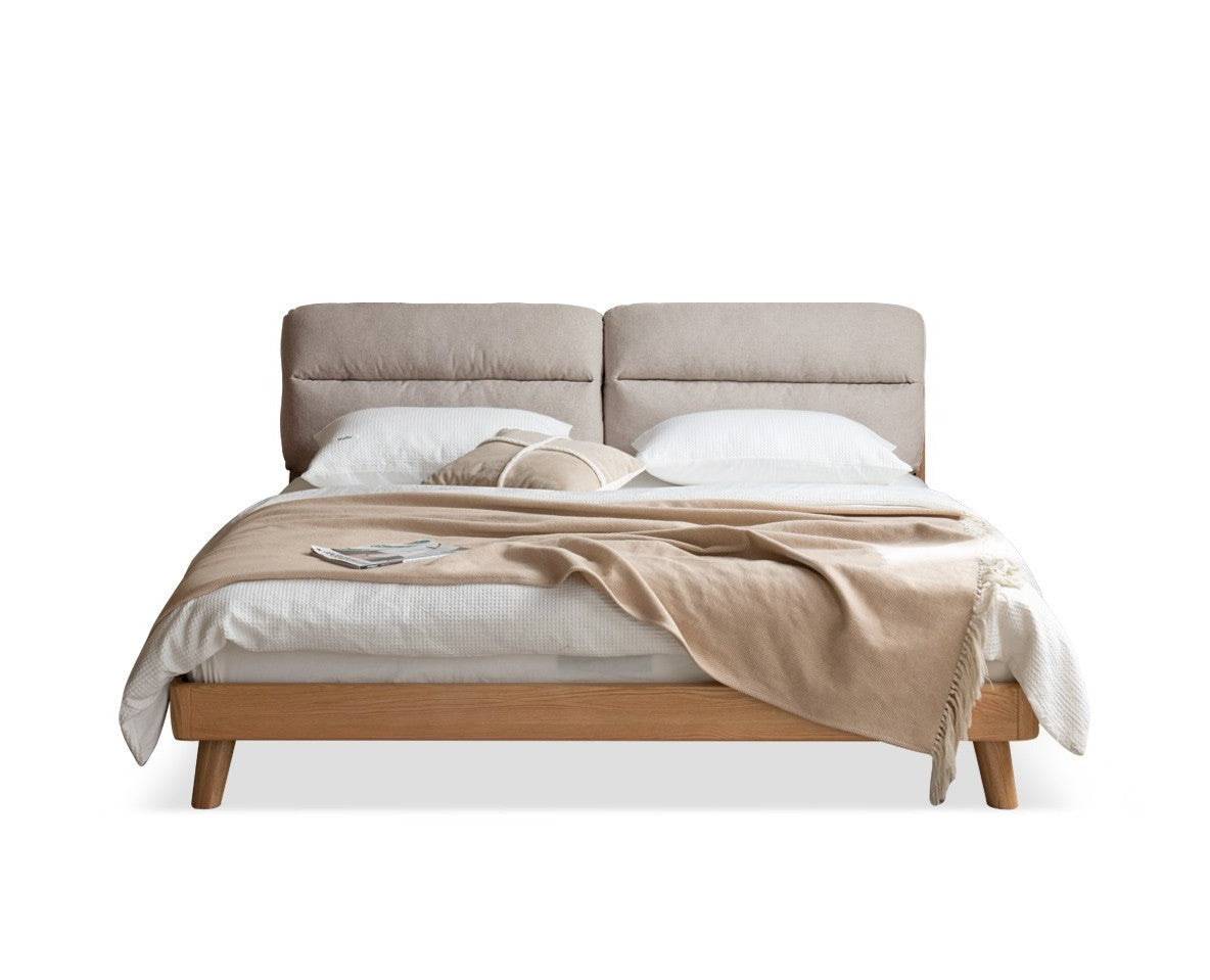 Oak Solid Wood Cream Style Soft Bed