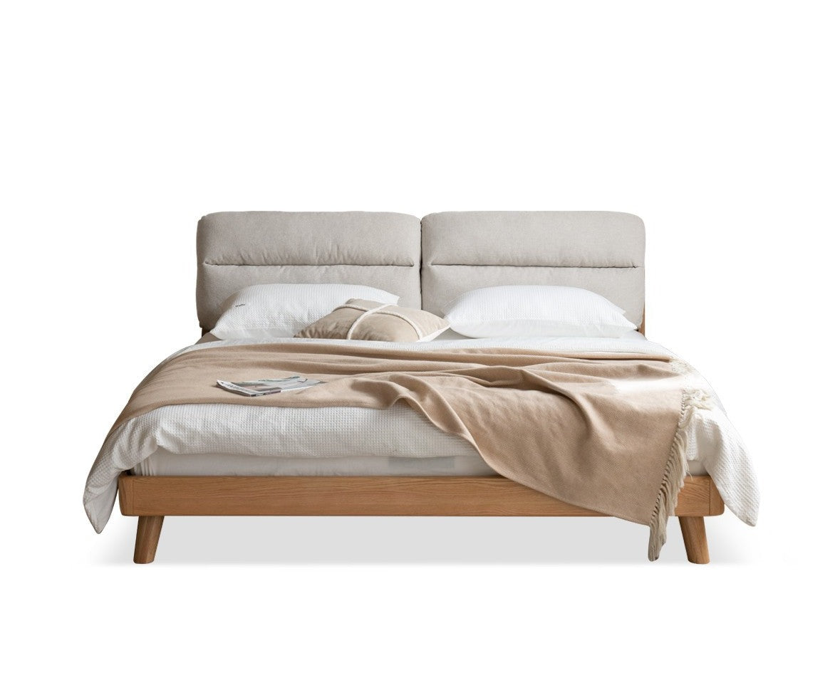 Oak Solid Wood Cream Style Soft Bed