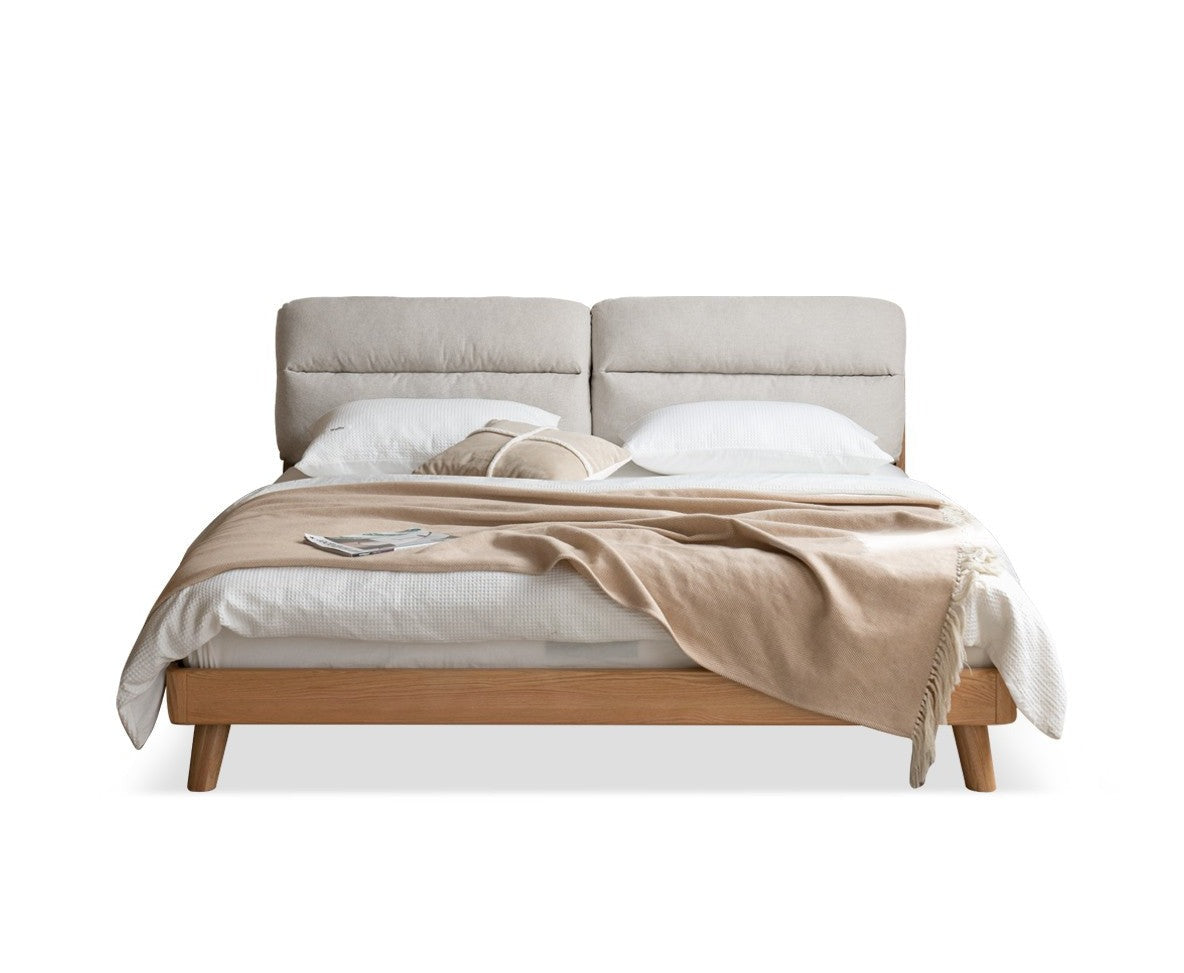 Oak Solid Wood Cream Style Soft Bed