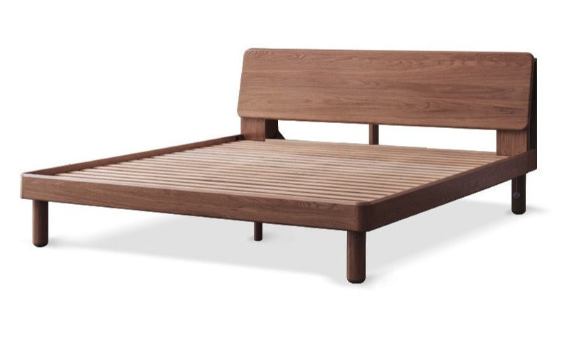 Oak Solid Wood Bed with Light, Storage Space