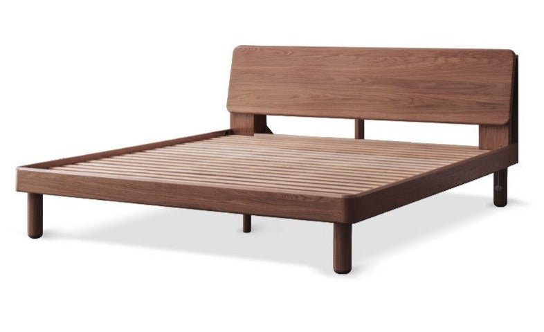 Oak Solid Wood Bed with Light, Storage Space