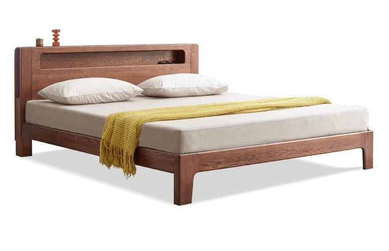 Oak solid wood bed with light walnut-color