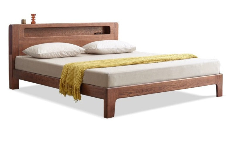 Oak solid wood bed with light walnut-color