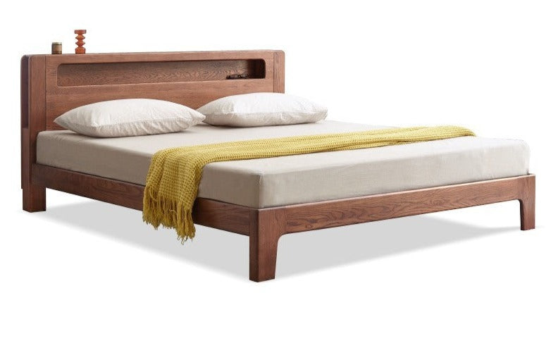 Oak solid wood bed with light walnut-color