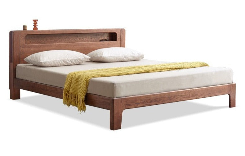 Oak solid wood bed with light walnut-color
