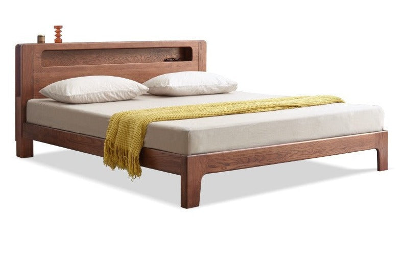 Oak solid wood bed with light walnut-color