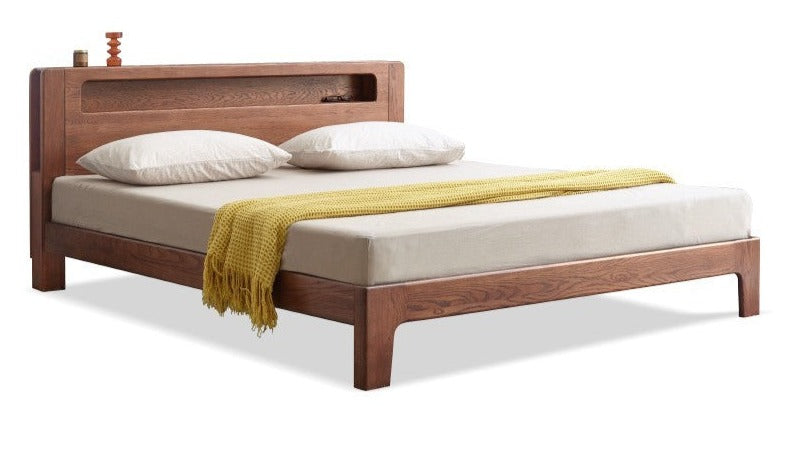 Oak solid wood bed with light walnut-color