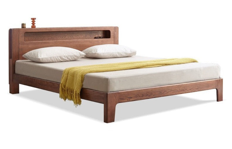 Oak solid wood bed with light walnut-color