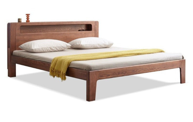 Oak solid wood bed with light walnut-color