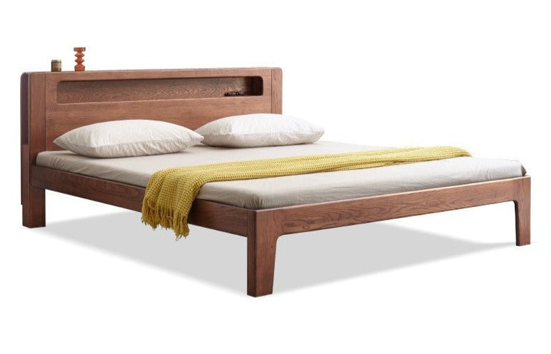 Oak solid wood bed with light walnut-color
