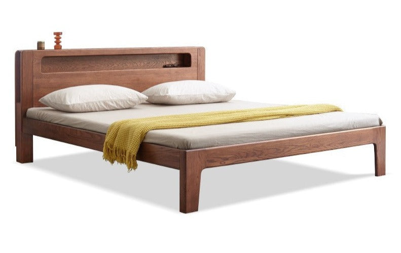 Oak solid wood bed with light walnut-color
