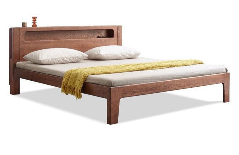 Oak solid wood bed with light walnut-color