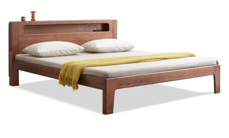 Oak solid wood bed with light walnut-color