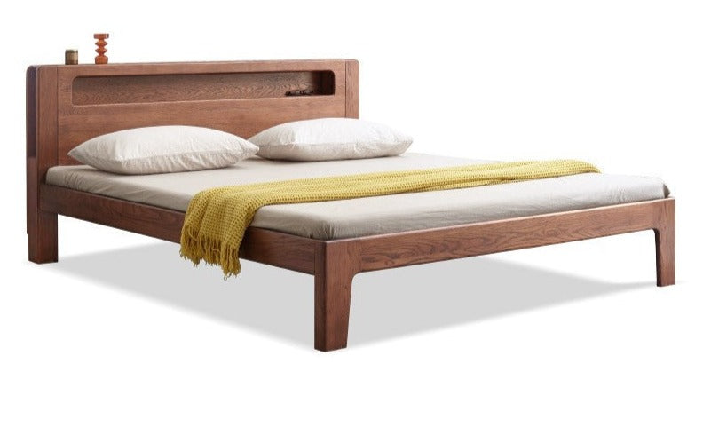 Oak solid wood bed with light walnut-color