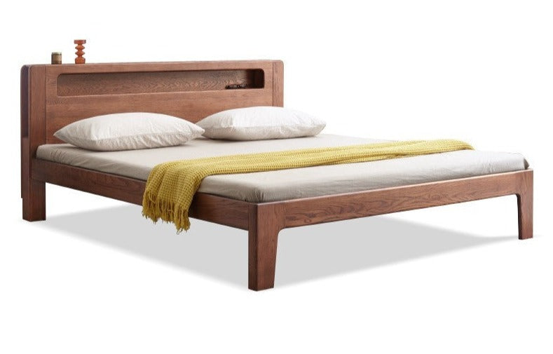 Oak solid wood bed with light walnut-color
