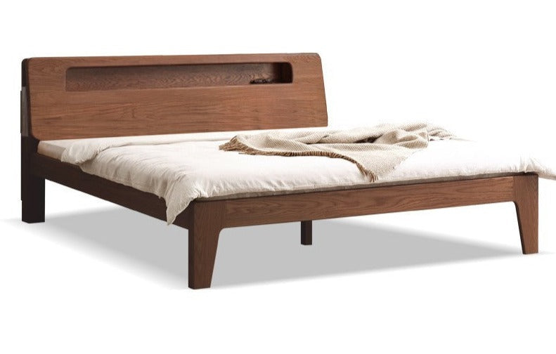 Oak solid wood bed with light walnut-color