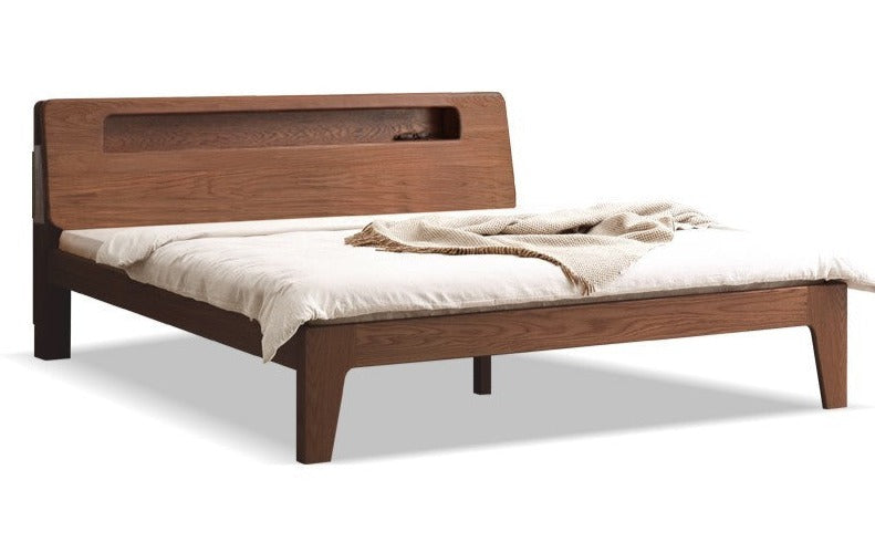 Oak solid wood bed with light walnut-color