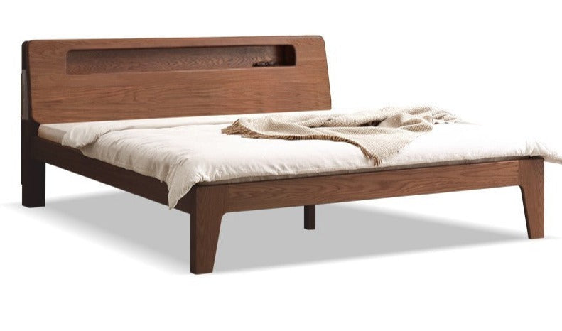 Oak solid wood bed with light walnut-color