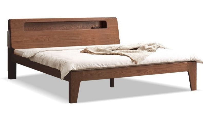 Oak solid wood bed with light walnut-color