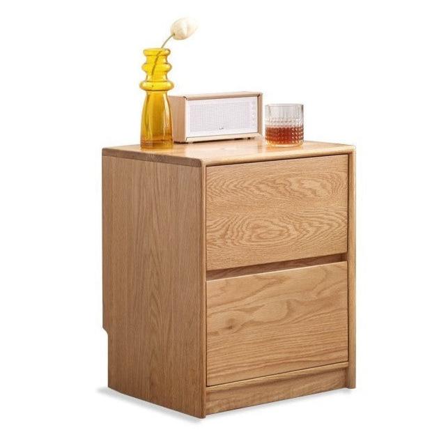 Oak Solid Wood Two Drawer Nightstand.