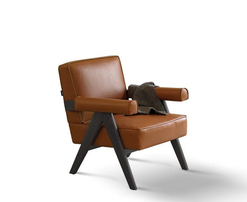 Retro Oak Solid Wood leather armchair*