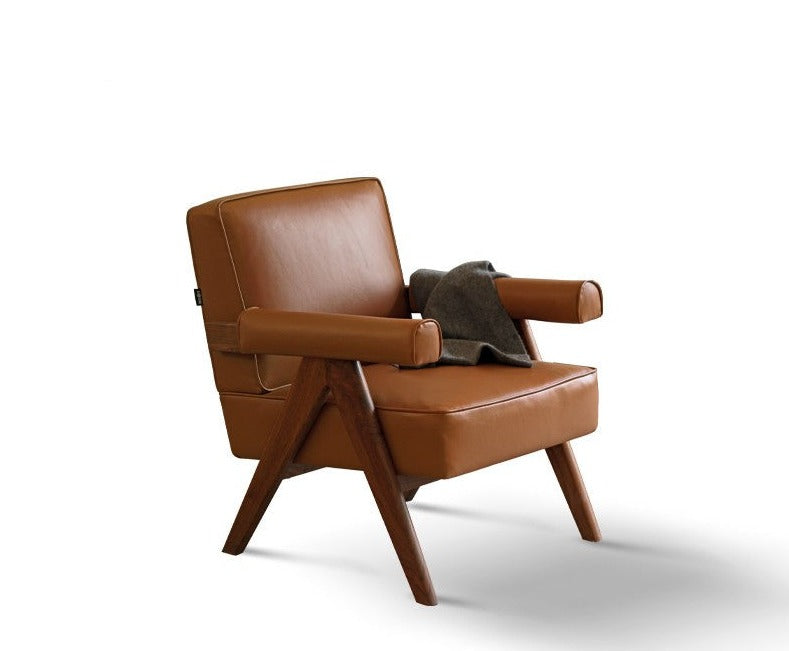 Retro Oak Solid Wood leather armchair*