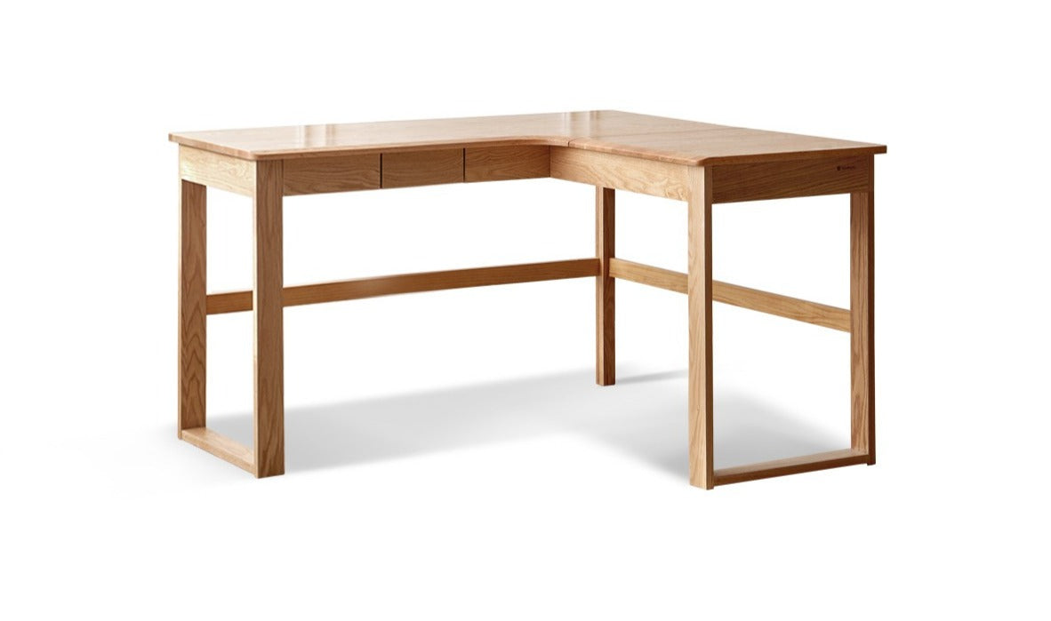 Oak Solid Wood L-shaped Corner Office Desk