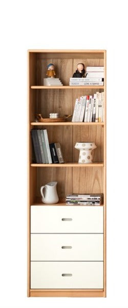European Beech, Oak Solid Wood Floor-Standing Bookshelf with Glass Door Display