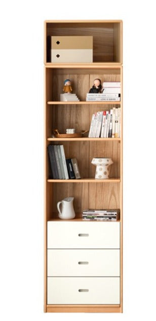 European Beech, Oak Solid Wood Floor-Standing Bookshelf with Glass Door Display