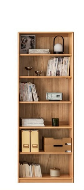European Beech, Oak Solid Wood Floor-Standing Bookshelf with Glass Door Display