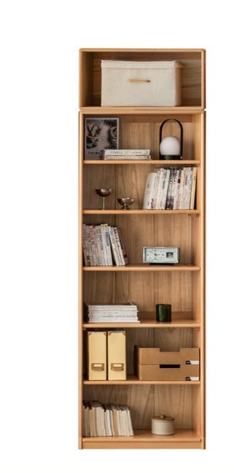 European Beech, Oak Solid Wood Floor-Standing Bookshelf with Glass Door Display