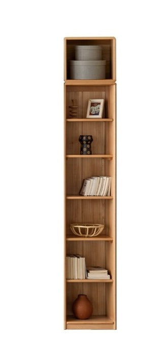 European Beech, Oak Solid Wood Floor-Standing Bookshelf with Glass Door Display