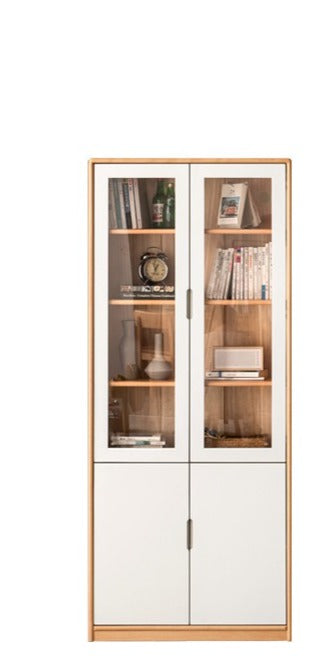 European Beech, Oak Solid Wood Floor-Standing Bookshelf with Glass Door Display