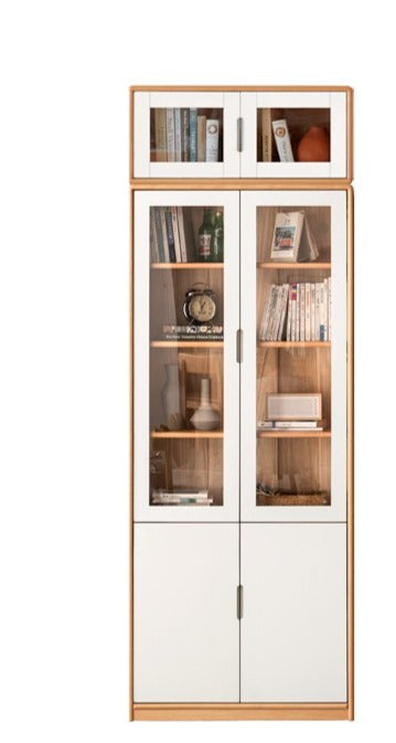 European Beech, Oak Solid Wood Floor-Standing Bookshelf with Glass Door Display