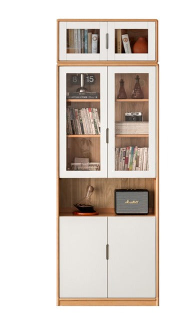 European Beech, Oak Solid Wood Floor-Standing Bookshelf with Glass Door Display