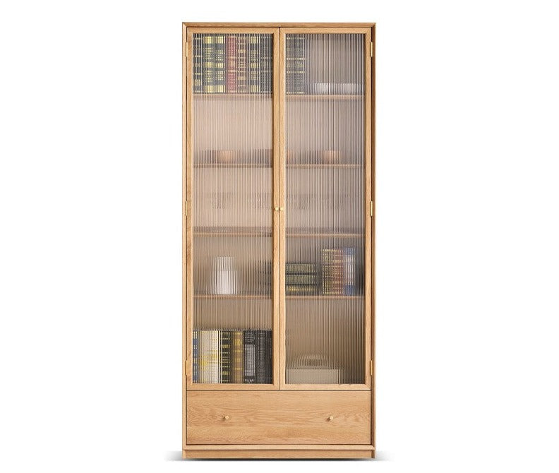 Oak Solid Wood Nordic Style Bookshelf with Floor Storage Cabinet