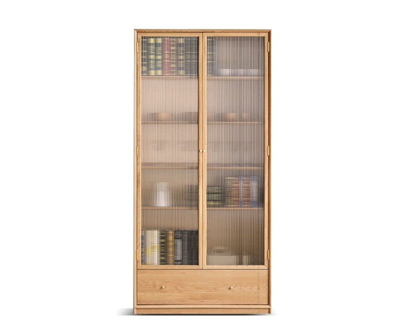 Oak Solid Wood Nordic Style Bookshelf with Floor Storage Cabinet