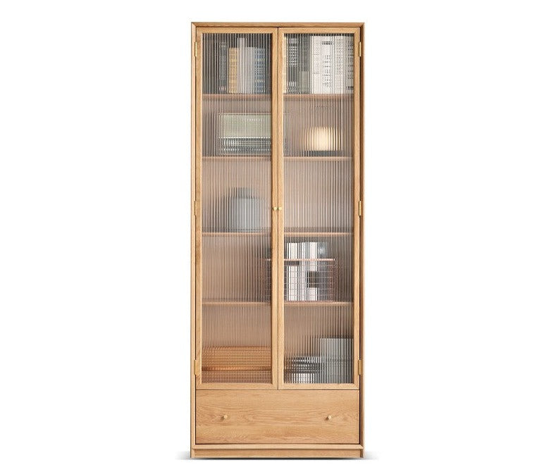 Oak Solid Wood Nordic Style Bookshelf with Floor Storage Cabinet