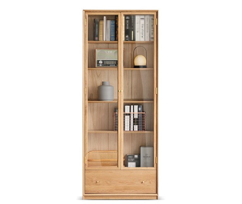 Oak Solid Wood Nordic Style Bookshelf with Floor Storage Cabinet