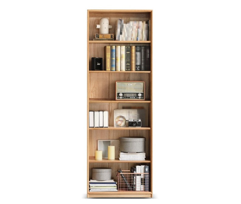 Oak Solid Wood Nordic Style Bookshelf with Floor Storage Cabinet