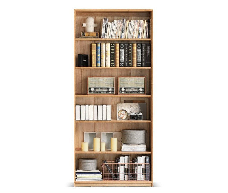 Oak Solid Wood Nordic Style Bookshelf with Floor Storage Cabinet